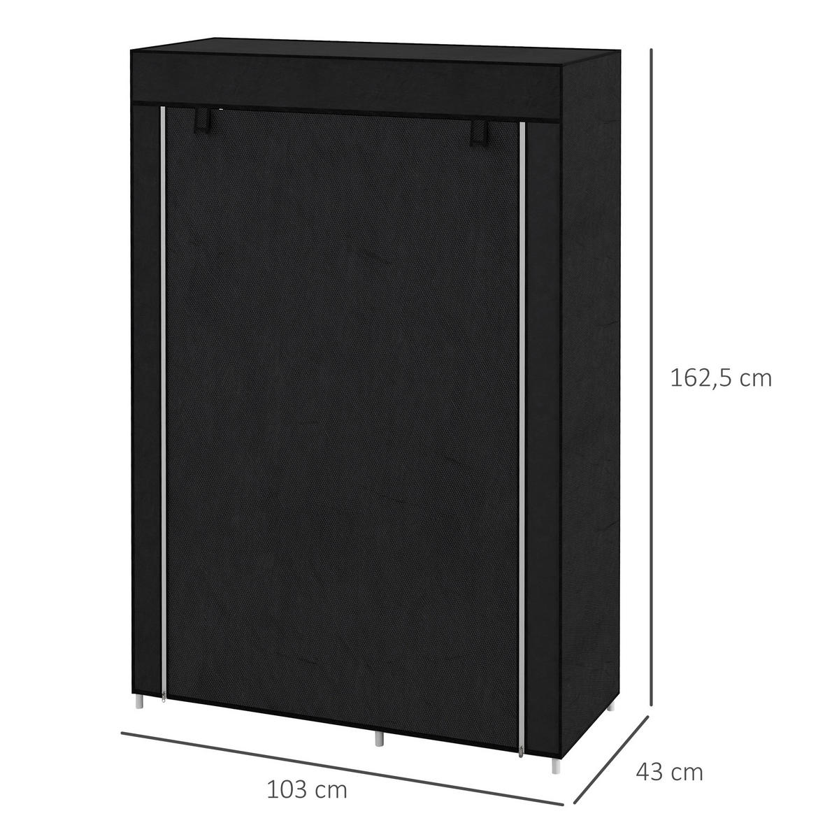 KLEIDERSCHRANK Stoffschrank Faltschrank mit 2 Kleiderstangen, 6 Fächern, Schwarz - Schwarz, Metall (43/162.5/103cm) - HOMCOM