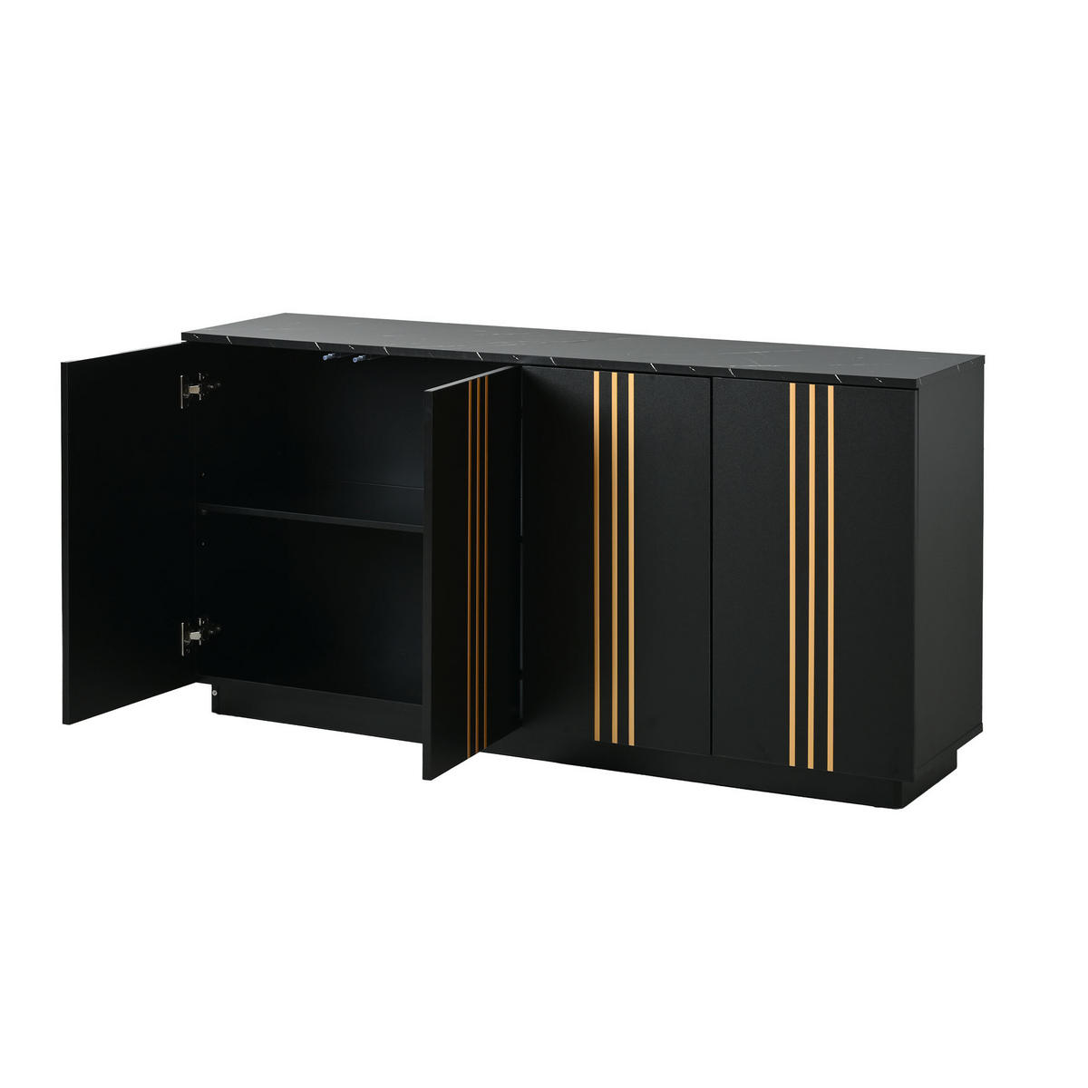 SIDEBOARD Schwarz Gold 4 Türen 140cm verstellbar Modern Schrank - Schwarz, Holzwerkstoff (35/70/140cm) - FLIEKS