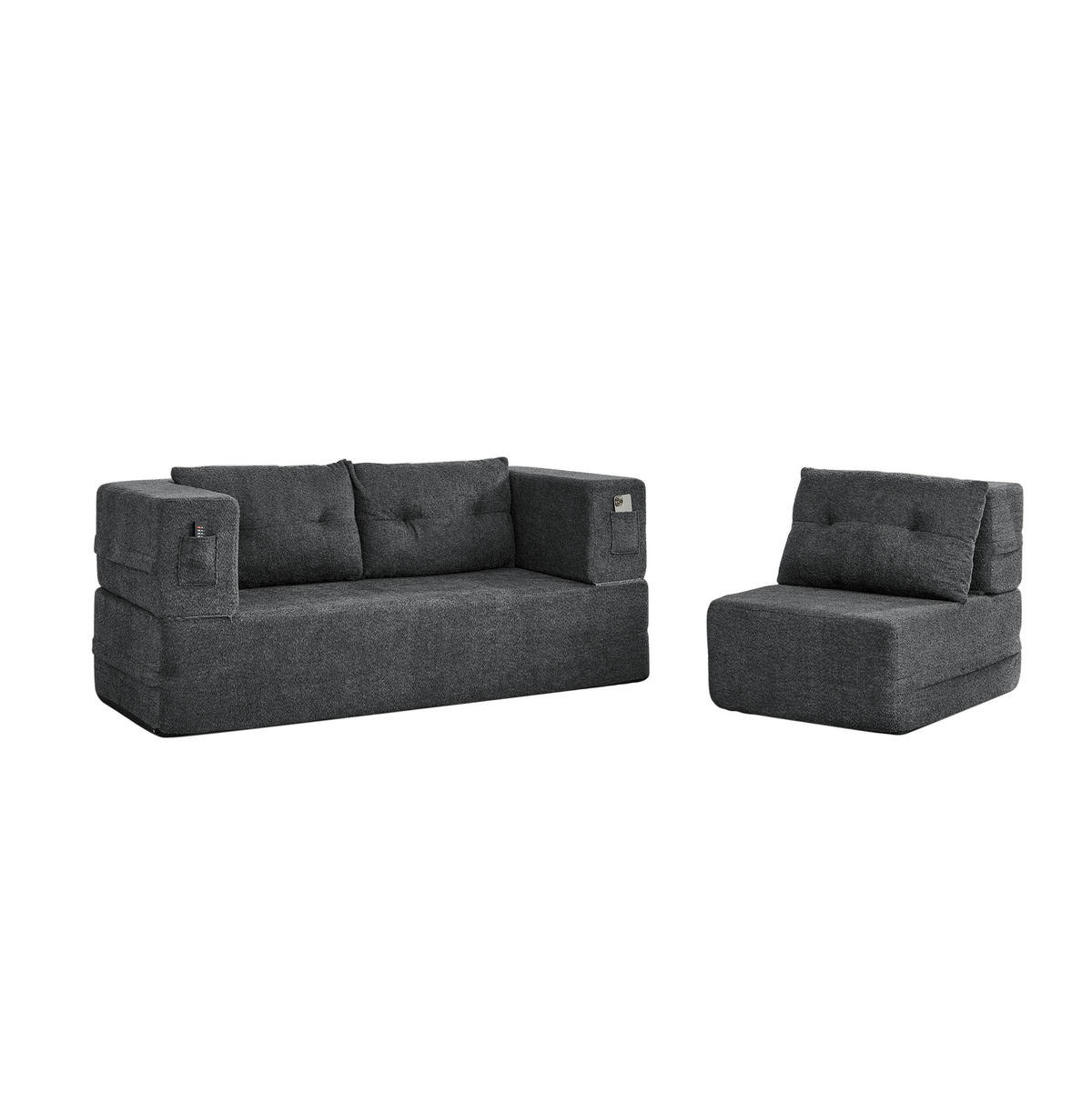 SCHLAFSOFA 199/194/39 cm aus Stoff mit klappbarem Sessel und Schlaffunktion Dunkelgrau - Dunkelgrau, Textil (194/39/199cm) - Modenvie