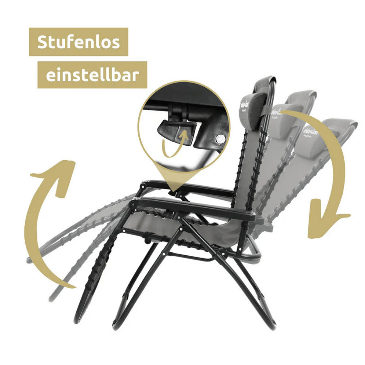 LIEGESTUHL Klappbar 2er Set BRUK mit Klapptisch Anthrazit - Anthrazit, Metall (65/77/86cm) - DELUKE