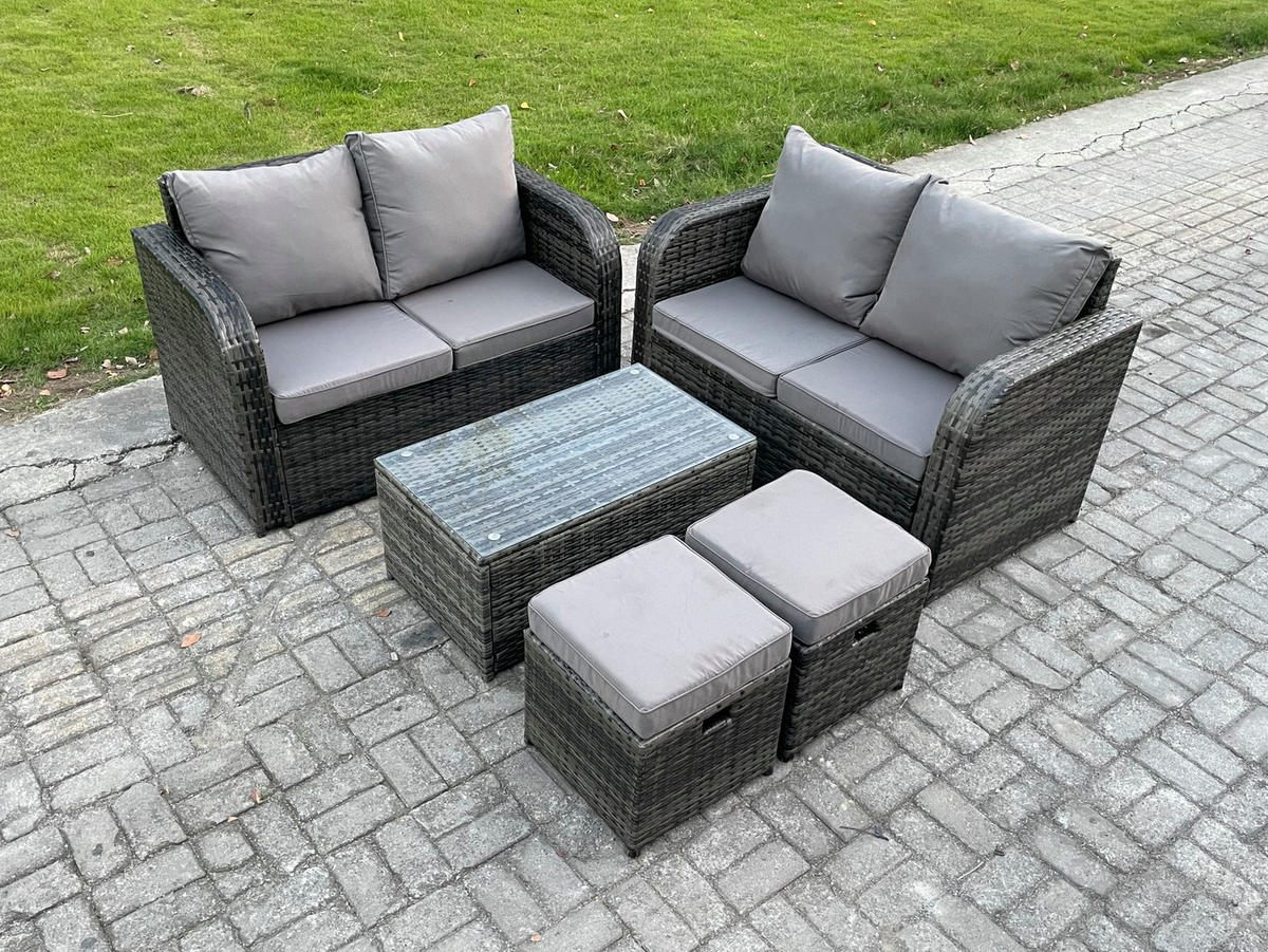 GARTENLOUNGE-SET Polyrattan Dunkelgrau 6-Sitzer - Dunkelgrau, Metall - Fimous