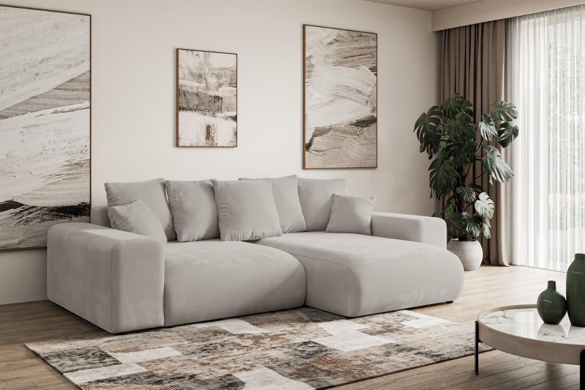 ECKSOFA Ottomane rechts ESKAR-L 266x176x84 Hellbraun Velours - Hellbraun/Schwarz, Holzwerkstoff/Kunststoff (176/266cm) - ALTDECOR