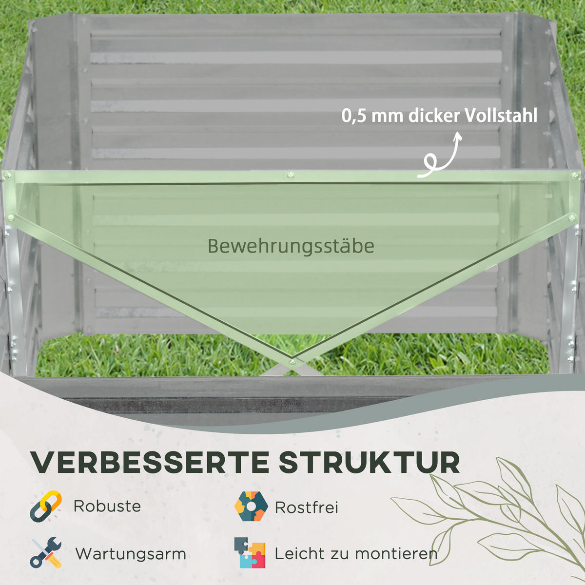 HOCHBEET, 180L x 90B x 59H cm - Hellgrau, Metall (90/59/180cm) - Outsunny