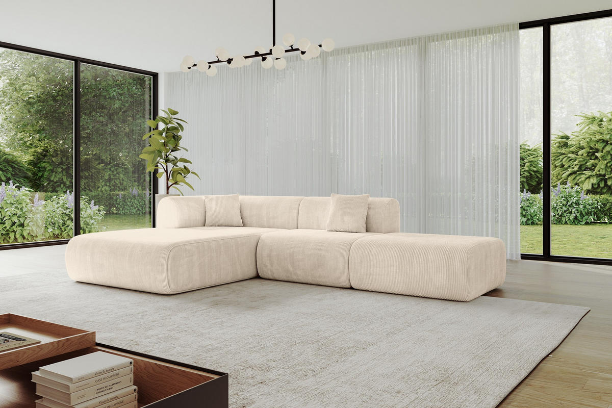 ECKSOFA Ottomane Links OVLY-L 289x176x71 Beige Cord - Kaschmir/Beige, Holzwerkstoff/Kunststoff (176/289cm) - ALTDECOR