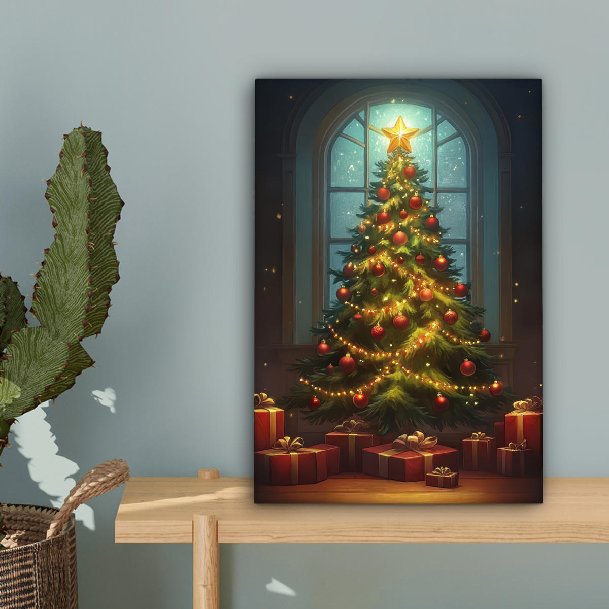 LEINWANDBILD Weihnachtsbaum - Geschenk - Winter 20x30 cm - Grün, Textil (20/30cm) - MuchoWow