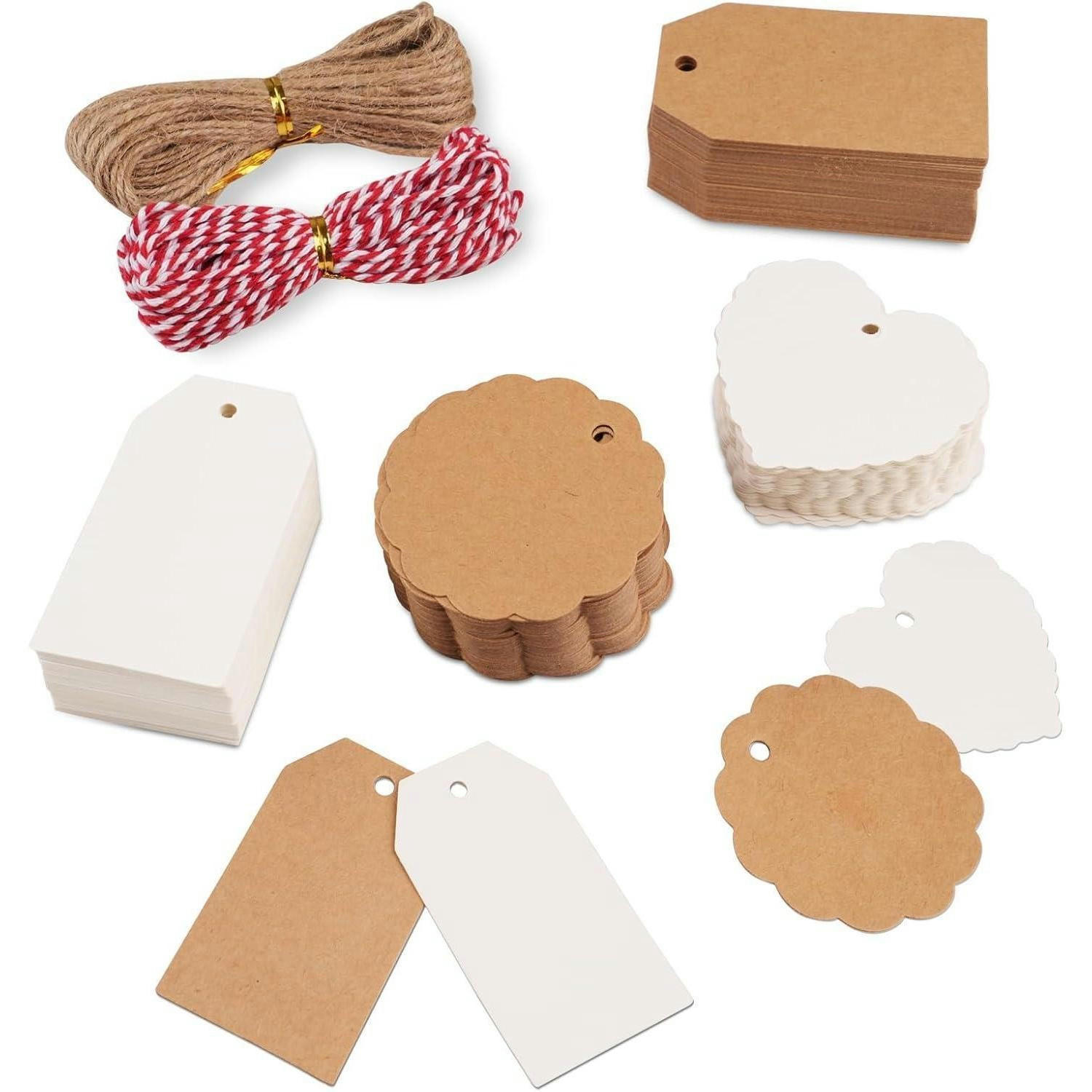 GESCHENKANHÄNGER 200 Stück Set Kraftpapier mit Schnur Braun Weiß - Multicolor, Papier (6/6/7cm)
