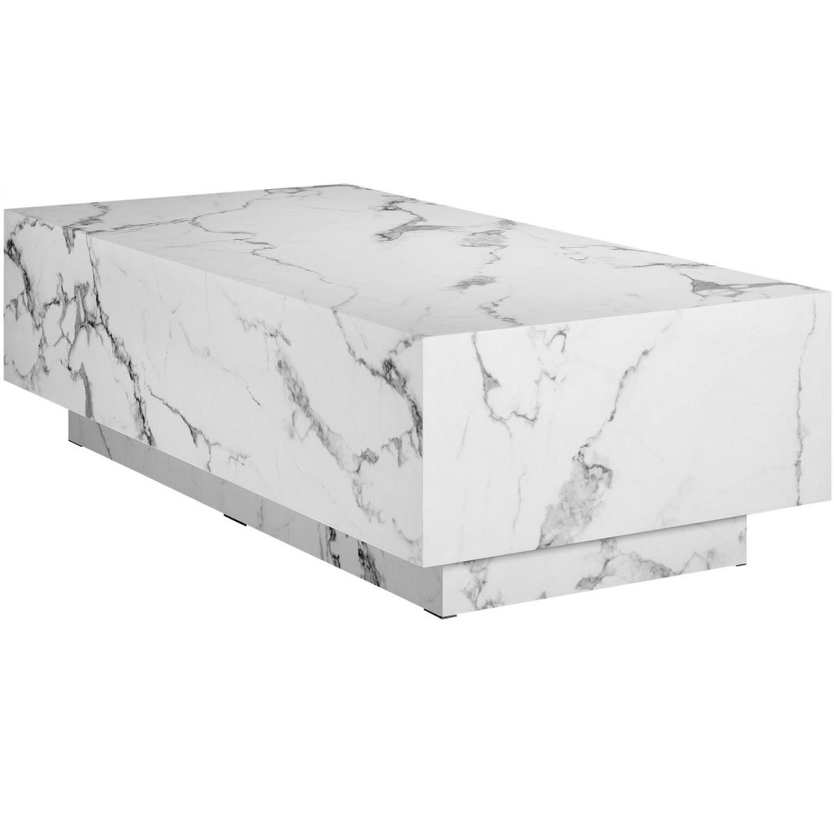 COUCHTISCH Lasley, inkl. Bodenschoner, Belastbarkeit 45 kg, Marmor Optik weiß - Weiß, Holz (60/120/35cm) - tectake