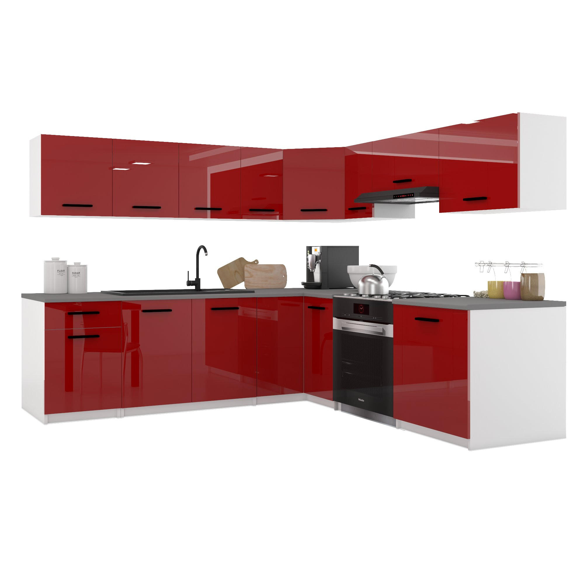 B BELINI GROUP KUCHYŇSKÁ LINKA Italia 7 420 cm , s pracovními deskami, Červená