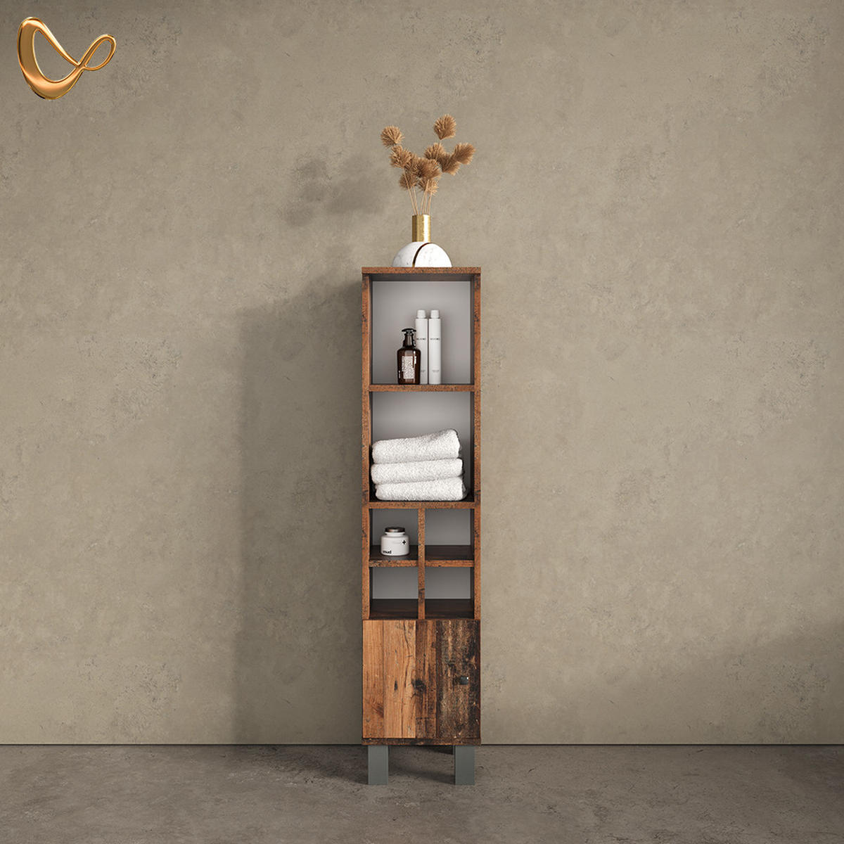 MIDISCHRANK Fucino Eiche rustikal 30 x 130.6 cm kleine Tür - Wildeiche, Holzwerkstoff (30/130.6/30cm) - Livinity®