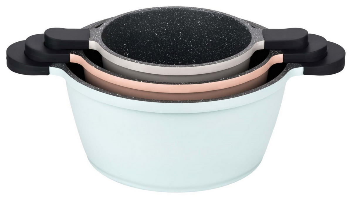 KOCHTOPFSET Happiness Tastyline - Altrosa/Hellblau, Metall - Mulex