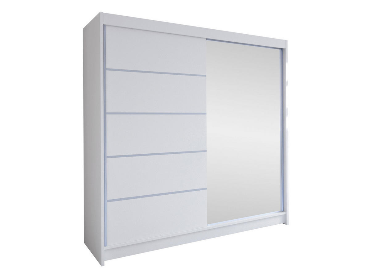 SCHWEBETÜRENSCHRANK Talin III - Silberfarben/Weiß, Holzwerkstoff/Metall (180/215/58cm) - MIRJAN24