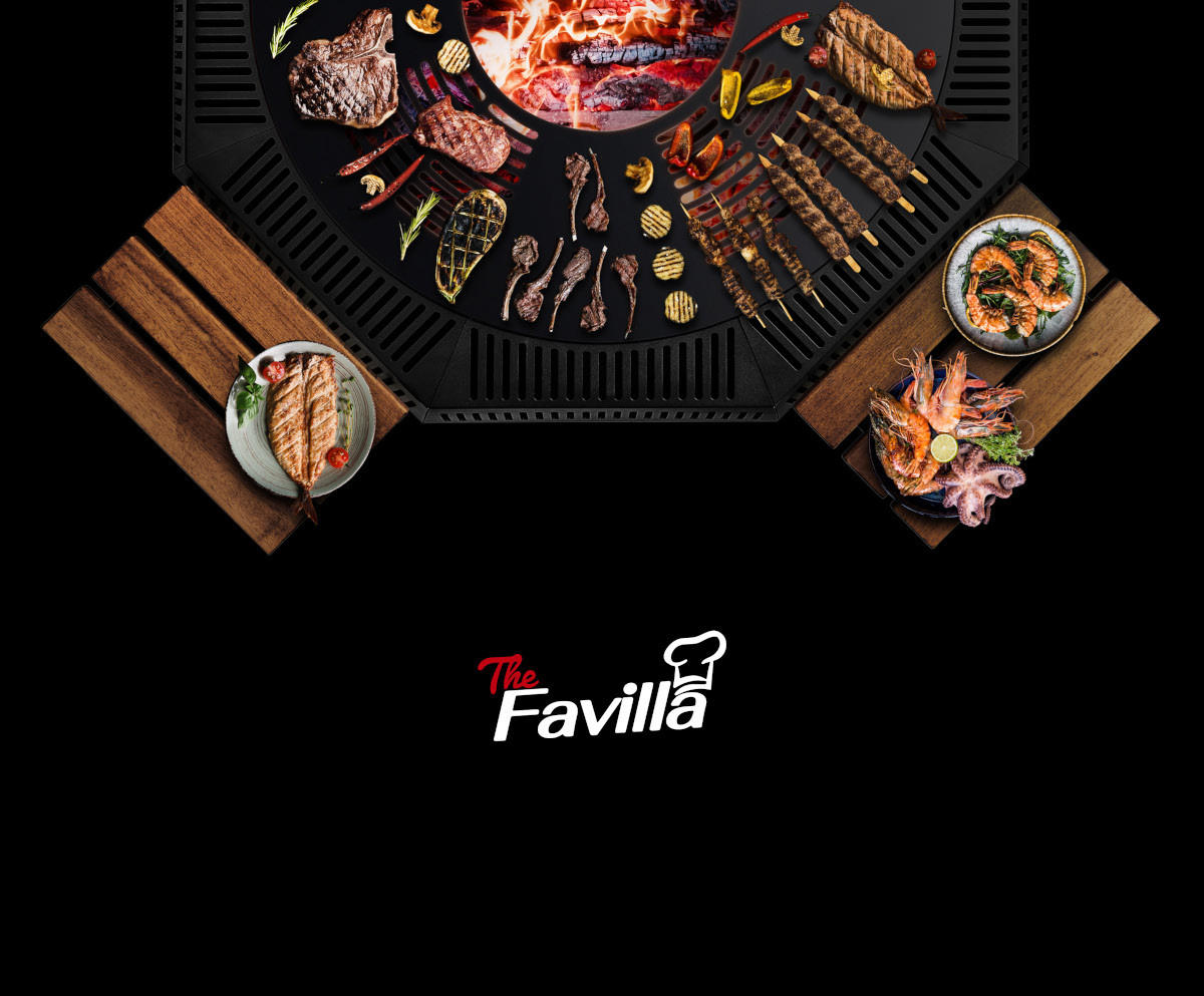 FEUERSCHALE mit Grillring und Grillplatte WOX Schwarz 115 x 115 x 50 cm 96 kg pulverbeschichtet - Schwarz, Metall (115/50/115cm) - The Favilla