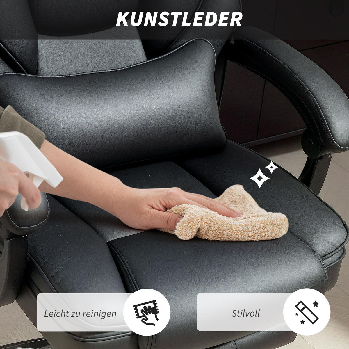 DREHSTUHL DE-05250 Ergonomisch mit Lendenstütze & Fußstütze Schwarz - Schwarz, Metall (69/126/72cm) - ComfortXL