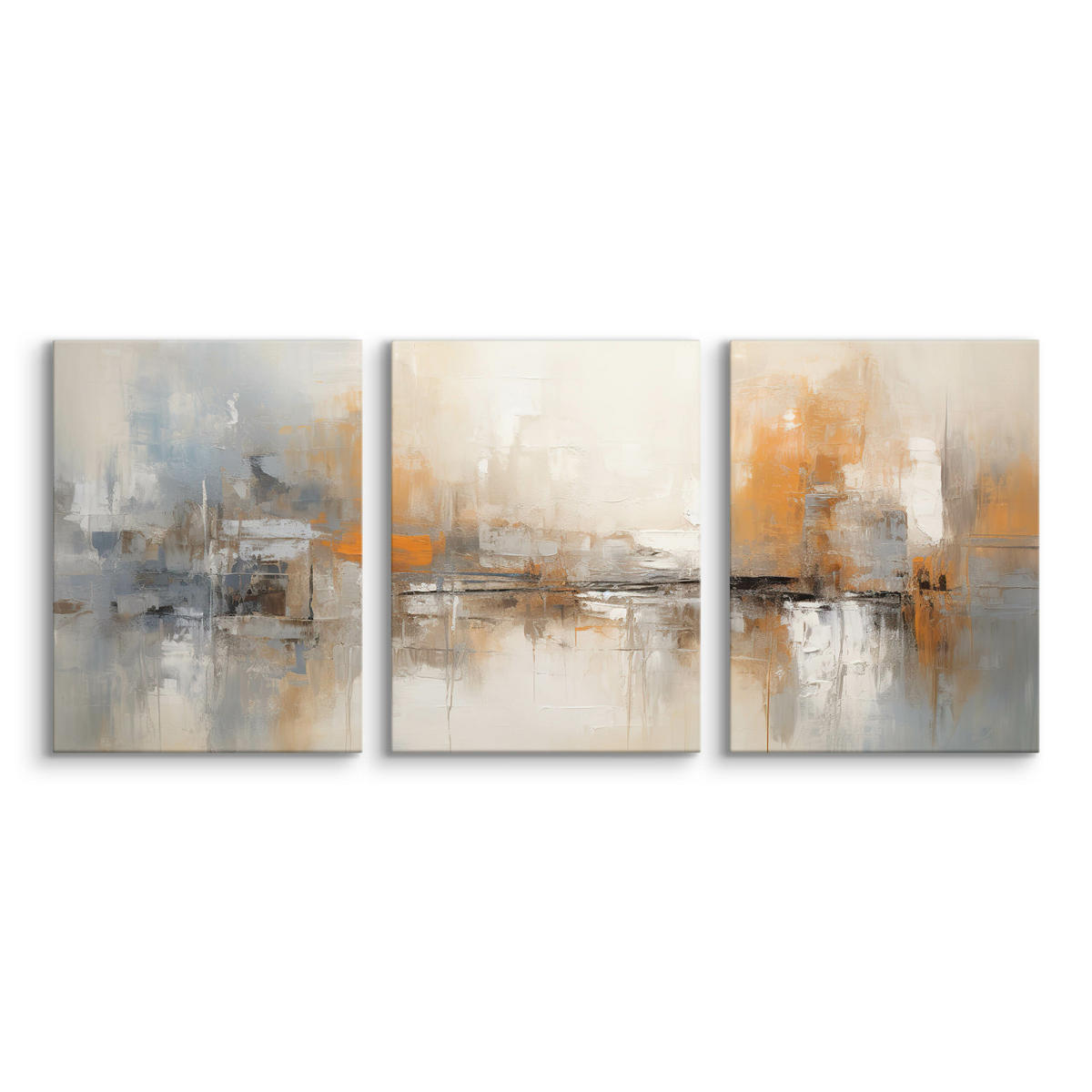 LEINWANDBILDER 3-es Set Abstrakte Kunst - Beige/Schwarz, Textil (90/40cm) - Muralo