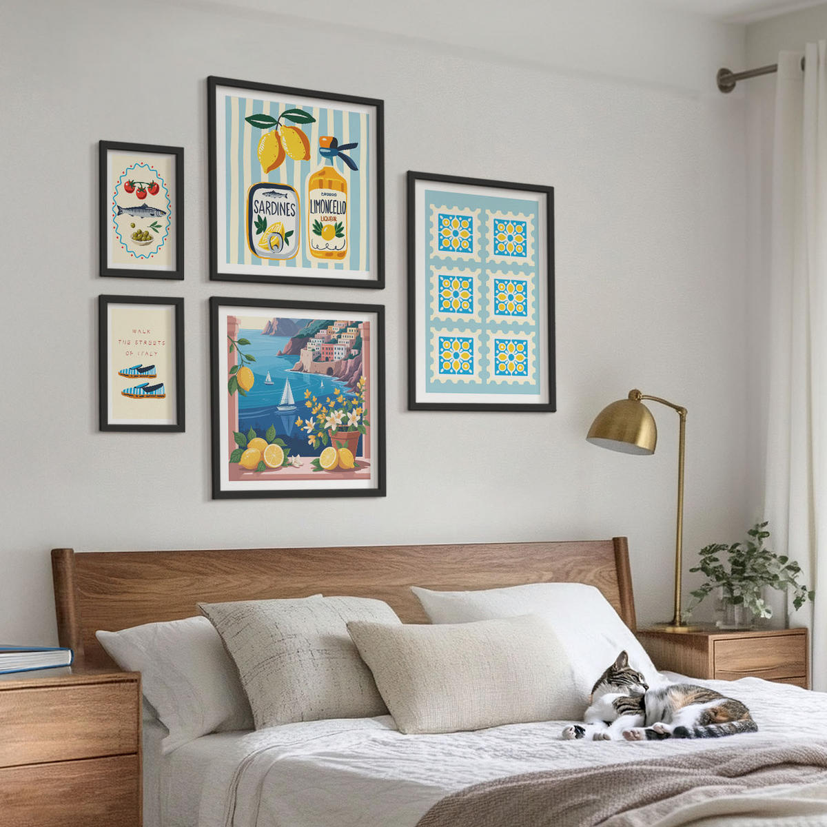BILDER SET 5er Set - 50x50 cm & 20x30 cm & 40x60 cm Schwarzer Rahmen - Illustrationen der mediterranen Küche - Schwarz, Kunststoff (40/60cm) - TULUP
