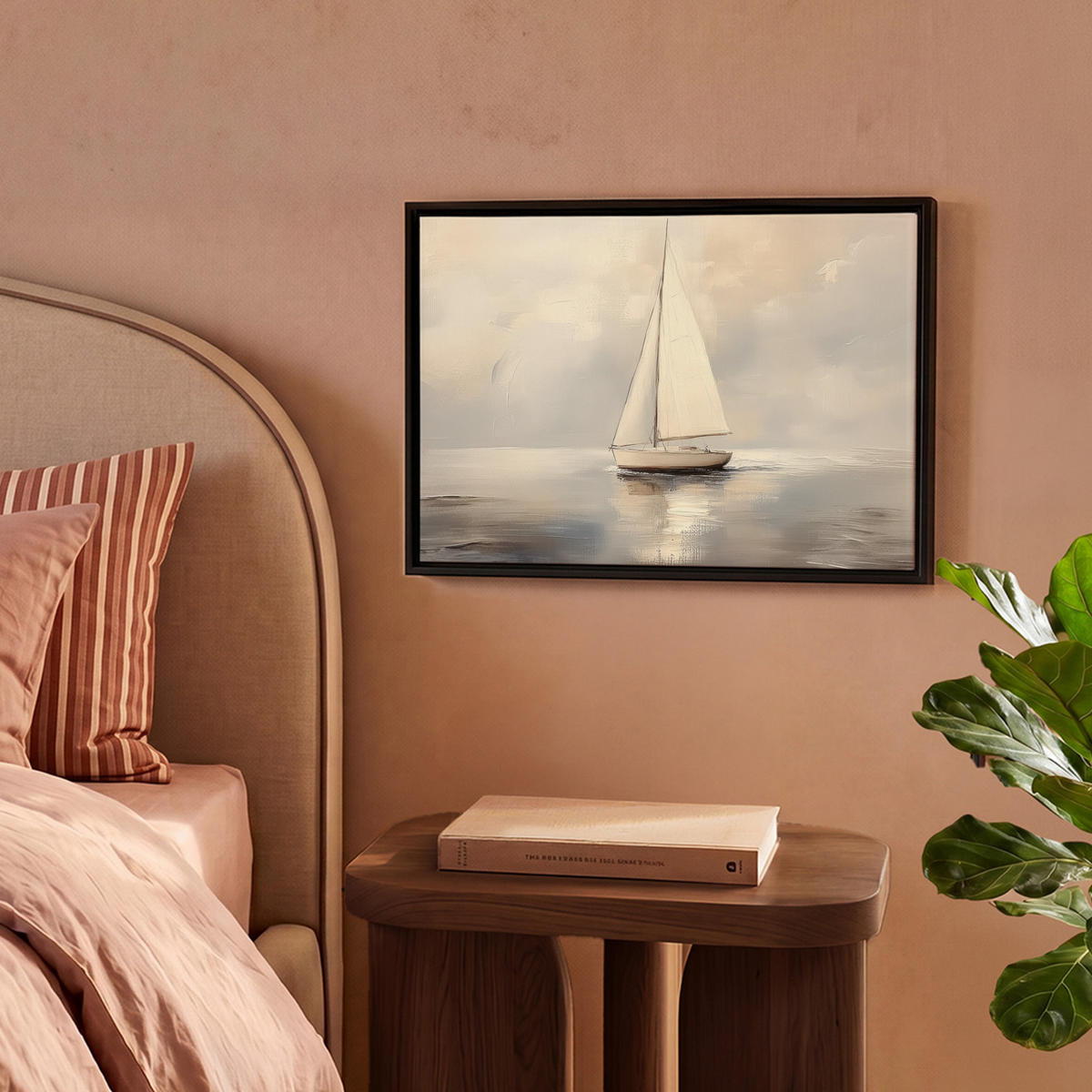 LEINWAND Bilder mit Rahmen - Segelschiff - Meer - Bewölkt - 40x30 - Creme, Textil (40/30cm) - MuchoWow