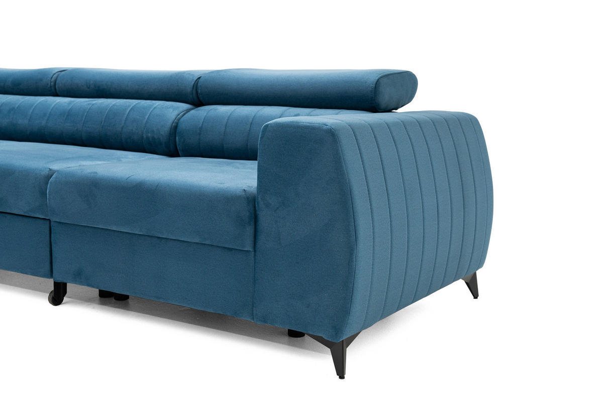 ECKSOFA PIERO MAXI Links mit Schlaffunktion 195x125 Velours Blau - Blau/Schwarz, Holz/Textil (350/203cm) - Muffo