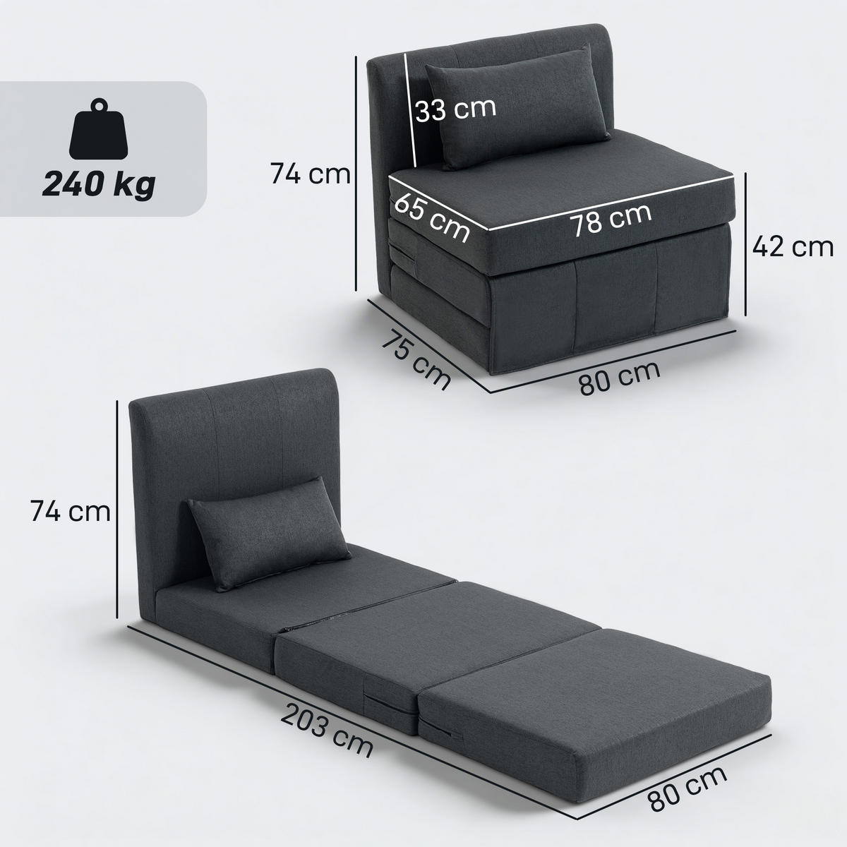 BODENSESSEL Polyester Schaumstoff Dunkelgrau - Dunkelgrau, Textil (75/74/80cm) - HOMCOM