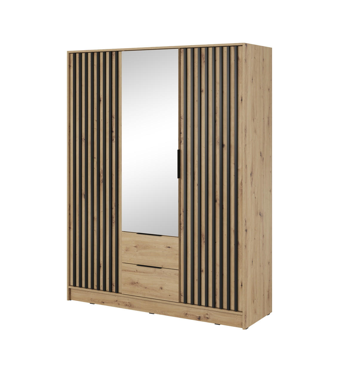 SCHRANK mit Spiegel 150 cm Fioro - 3 Türen, Lamellen, Schubladen, Artisan Eiche - Eiche Artisan, Holz (155/200/51cm) - Emporius