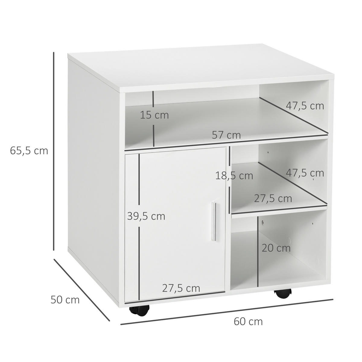 ROLLCONTAINER DE-14506 mit Schrank und 3 Fächern Weiß - Weiß, Holzwerkstoff (50/65/60cm) - ComfortXL