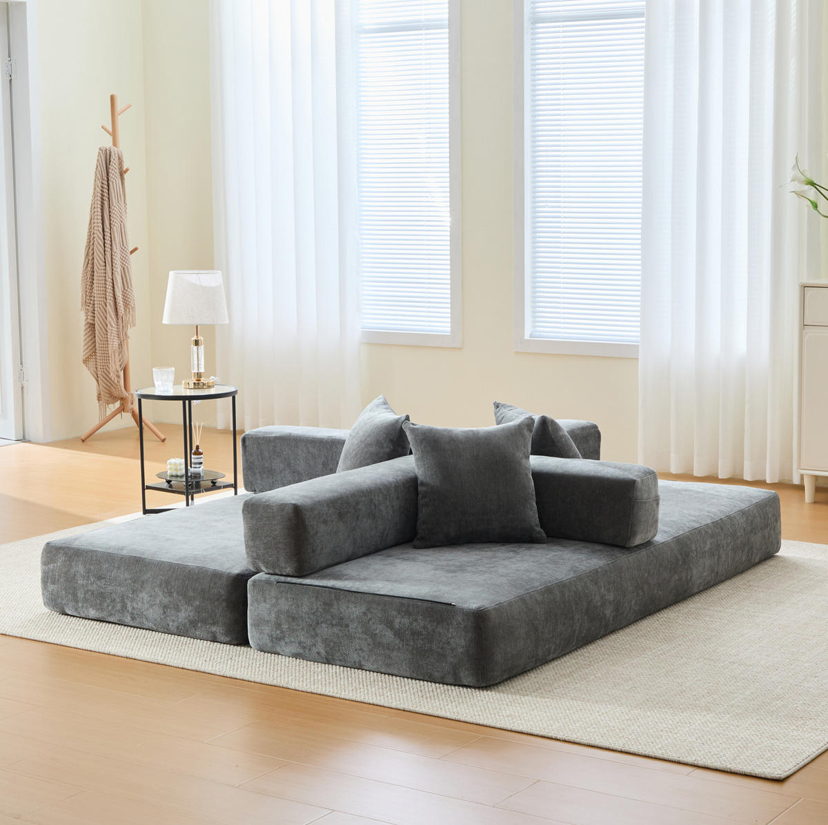 SOFA modular 198 x 79 x 60 cm Chenille Dark Gray - Dunkelgrau, Kunststoff (31.1/23.62/77.95cm) - Meubliv