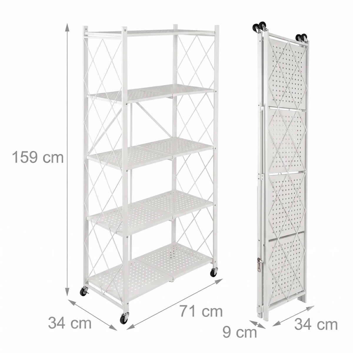 REGÁL Biely skladací 5 políc - biela, kov/plast (71/159/34cm) - Relaxdays