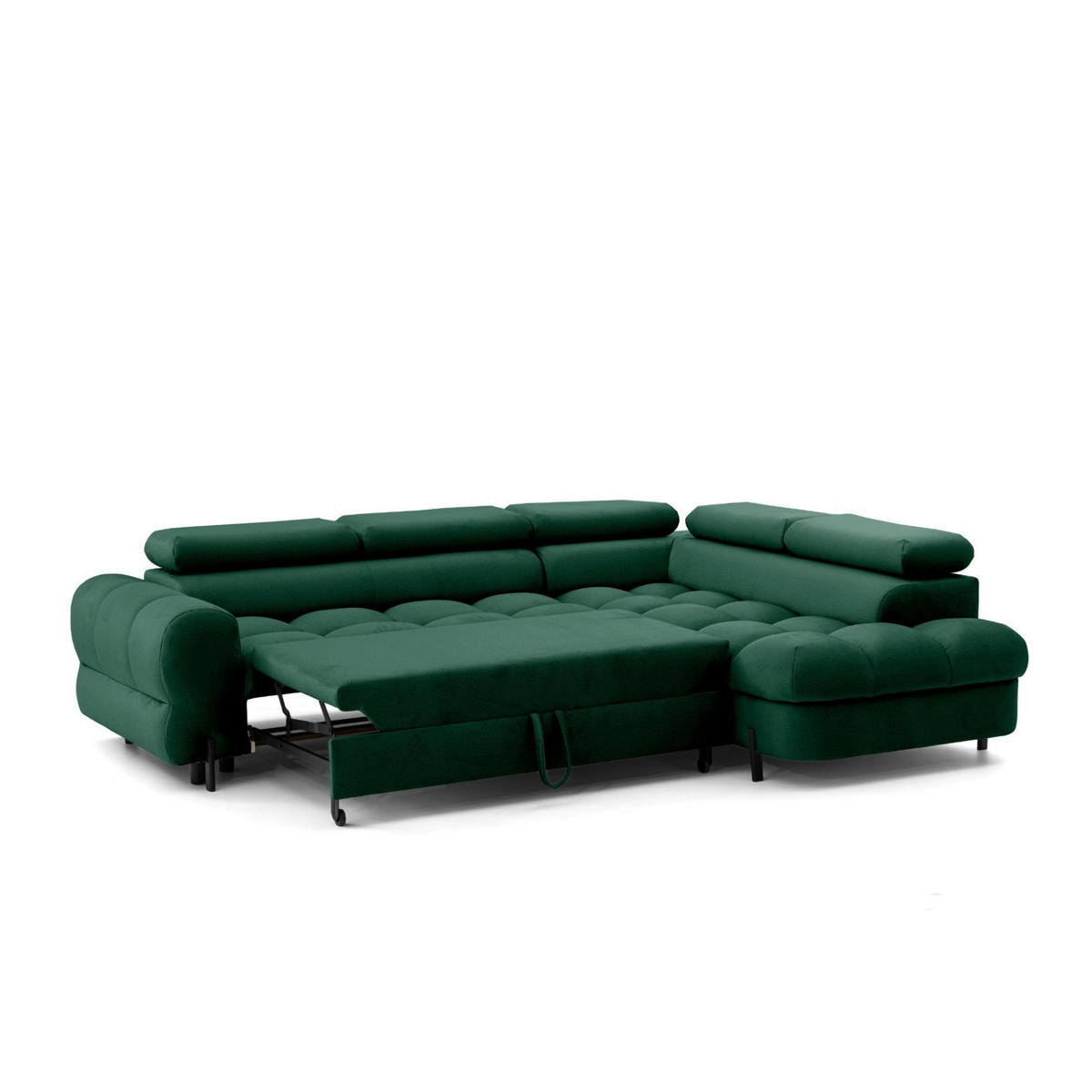 ECKSOFA BOWL L Rechts mit Schlaffunktion 125x195 Velours Grün - Schwarz/Grün, Holz/Textil (195/260cm) - Muffo