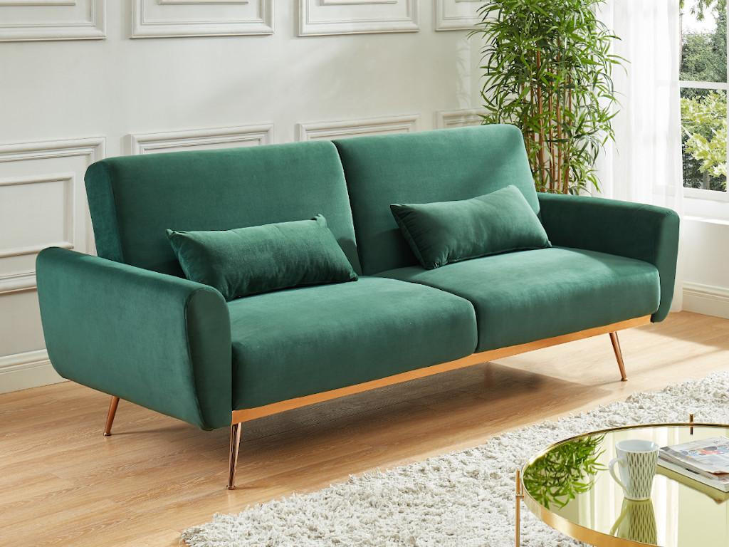 SCHLAFSOFA Klappsofa 3-Sitzer - Samt - Tannengrün - LAUNEI - Grün, Textil (84/86/208cm) - Vente-Unique