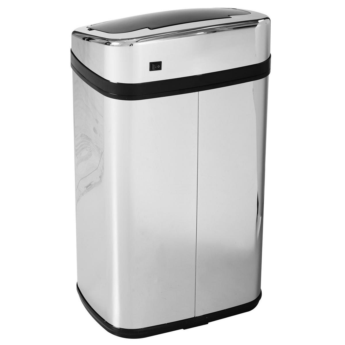 MÜLLEIMER 30L mit Sensor 33/58/25 cm Edelstahl Silber-Schwarz AUTOMATISCHER DECKEL Küche - Silberfarben, Metall (25/58/33cm) - Rolipo