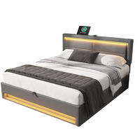 POLSTERBETT 140/190 cm aus PU mit USB-Anschluss, kabellosem Laden, LED-Beleuchtung und Stauraum, Grau - Grau, Leder (140/190cm) - Redom