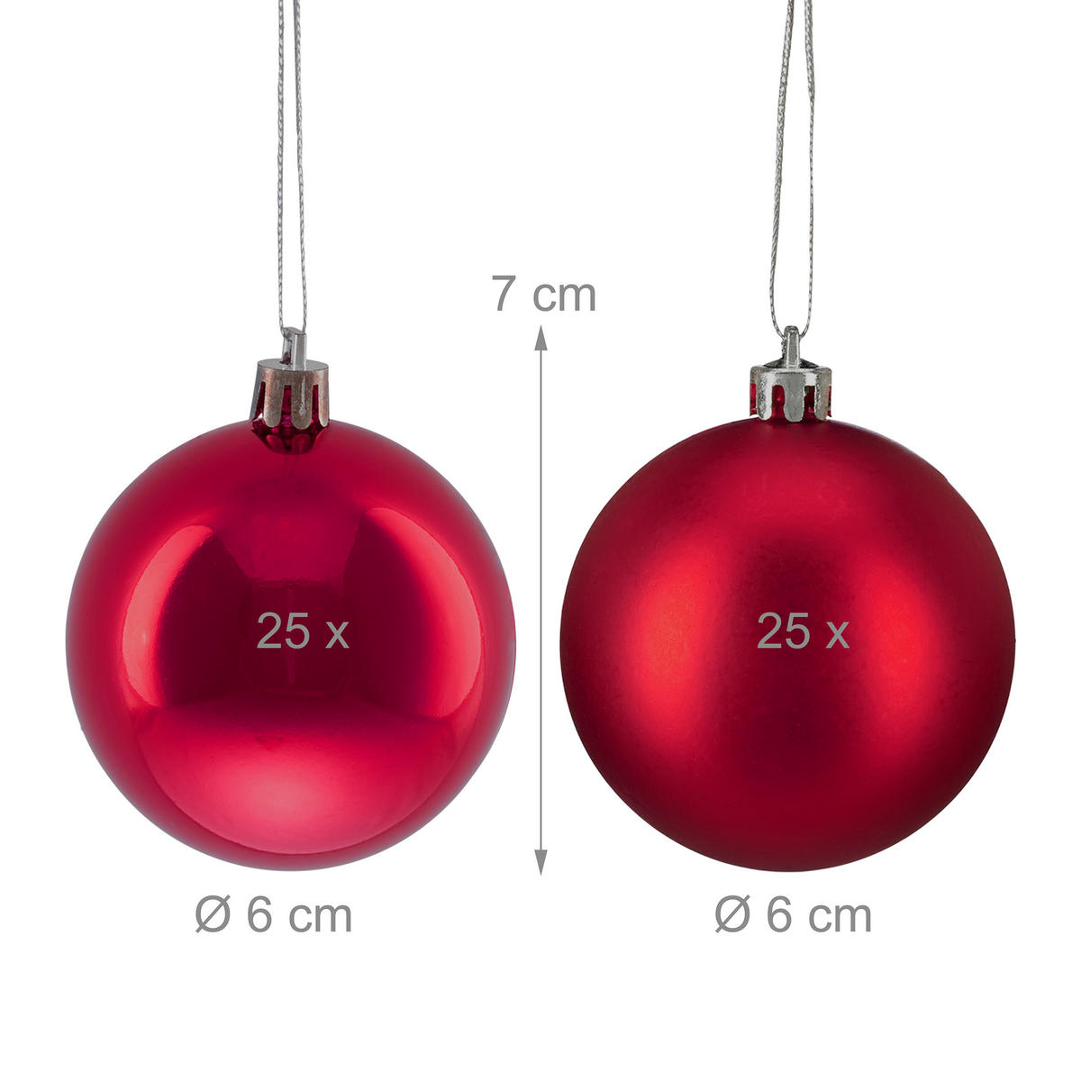 50XWEIHNACHTSKUGELN - Rot, Kunststoff (6/7/6cm) - Relaxdays