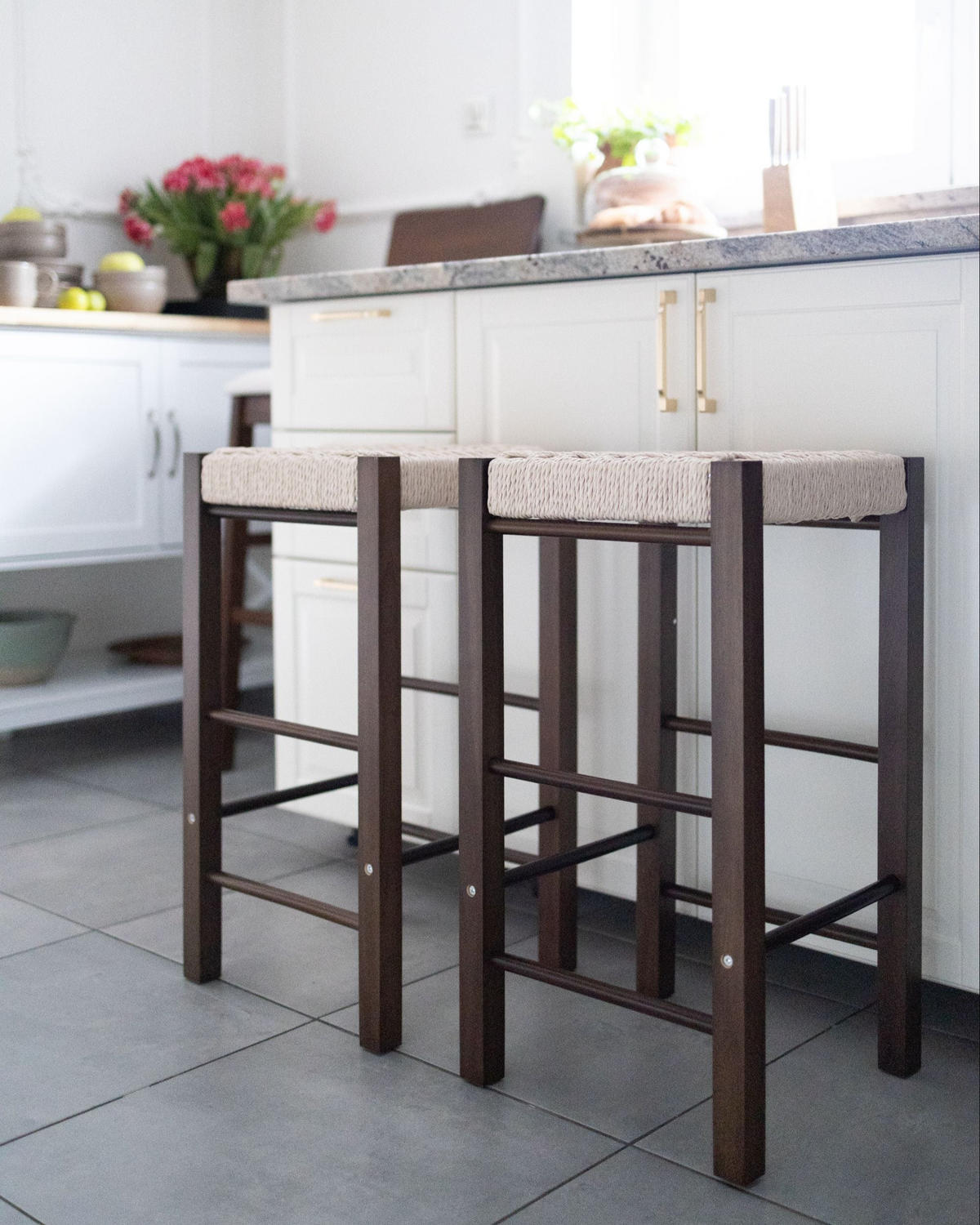 SCAUNE DE BAR set de 2 maro Embrun - bej/maro închis, lemn (35/66/35cm) - Beliani