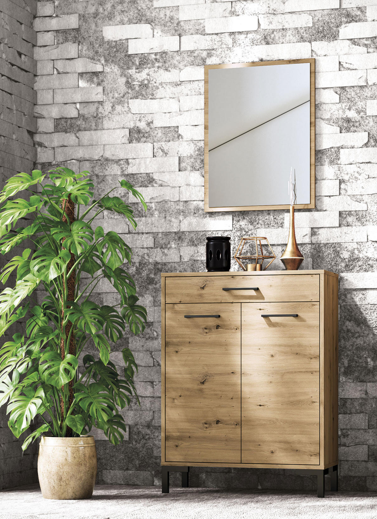 GARDEROBE Nevio Artisan Eiche 2-teilig - Eiche Artisan/Braun, Holz/Holzwerkstoff (70/159/34cm) - Feldmann-Wohnen