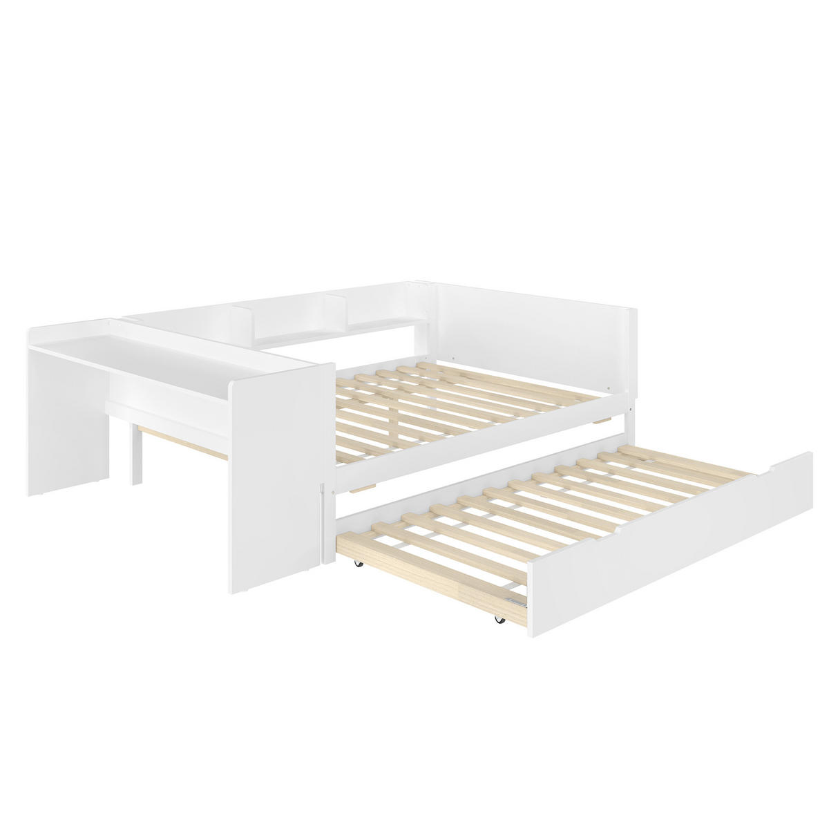 KINDERBETT 140/200 cm Weiß mit Schreibtisch und Rollbett - Weiß, Holz (140/200cm) - OKWISH