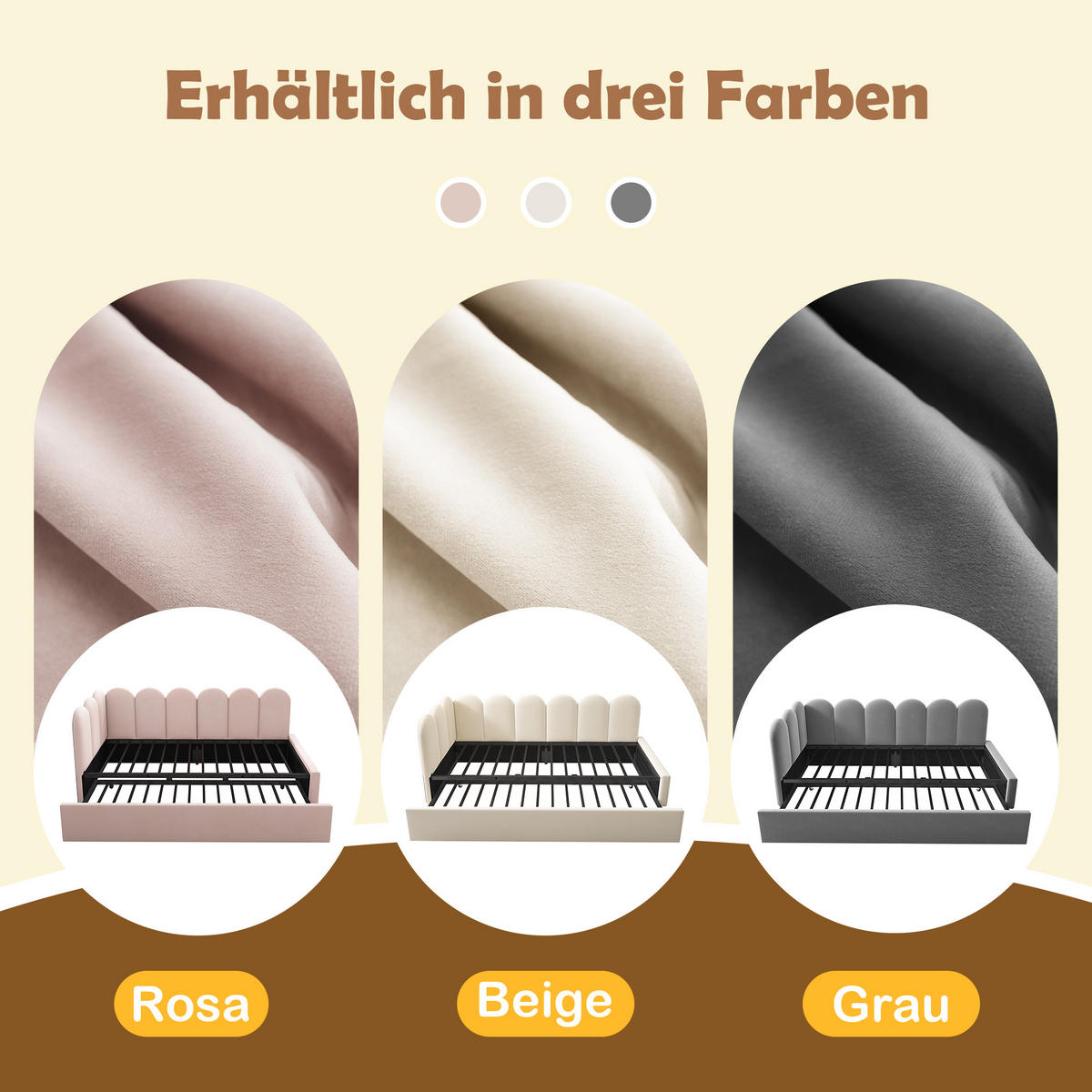 POLSTERBETT aus Samt 90x200 cm in Rosa mit Ausziehbett - Rosa, Textil (90/200cm) - Modfu