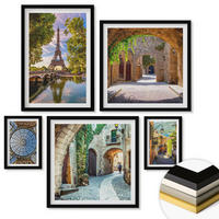 WANDBILDER 5er-Set - 50x50 cm & 20x30 cm & 40x60 cm Schwarzer Rahmen - Grüne, saftige Blätter - Schwarz, Kunststoff (40/60cm) - ArtPrintCave