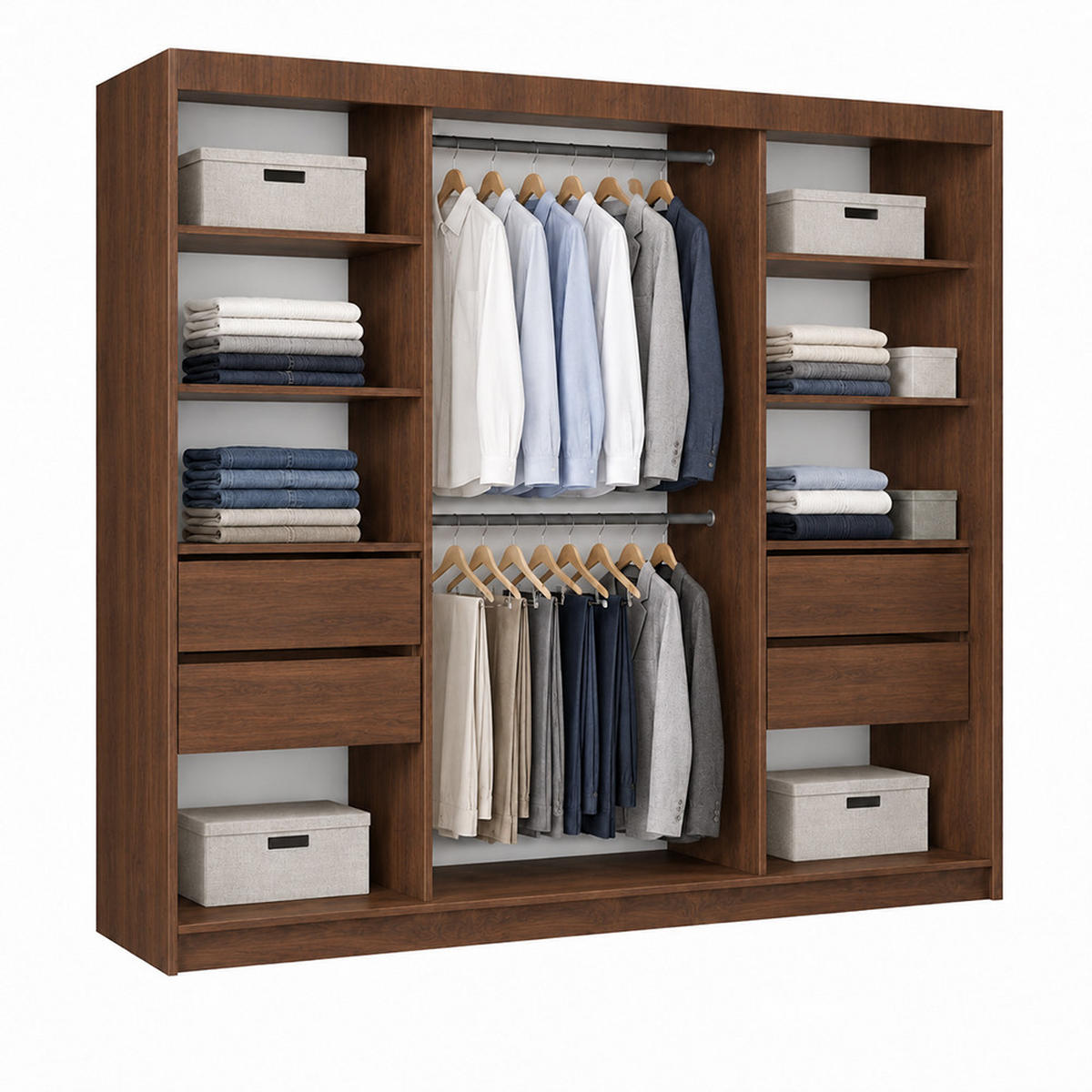 KLEIDERSCHRANK Nox 240 cm Nussbaum Warmia Spiegel 4 Schubl. Griffe schwarz - Nussbaumfarben, Holzwerkstoff (240/216/61cm) - KS Home Concept