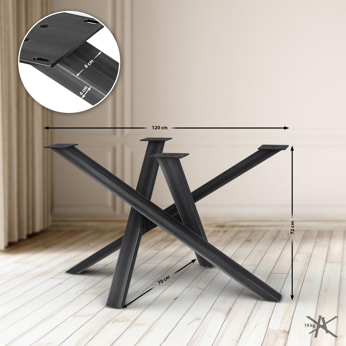 TISCHBEIN eckig 120/70/72 cm Metall Antik Schwarz - Schwarz, Metall (120/72/70cm) - CLP