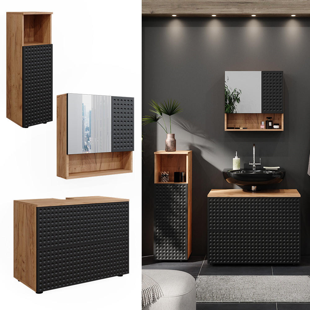 BADMÖBEL-SET Irma Anthrazit gepunktet 3 Teile, mit Midischrank - Anthrazit/Eiche Wotan, Holzwerkstoff (80/58.6/41cm) - Vicco