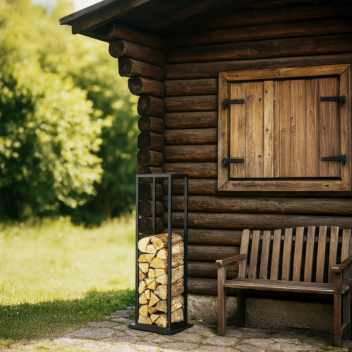 KAMINHOLZREGAL - Schwarz, Metall (35/121/35cm) - Relaxdays