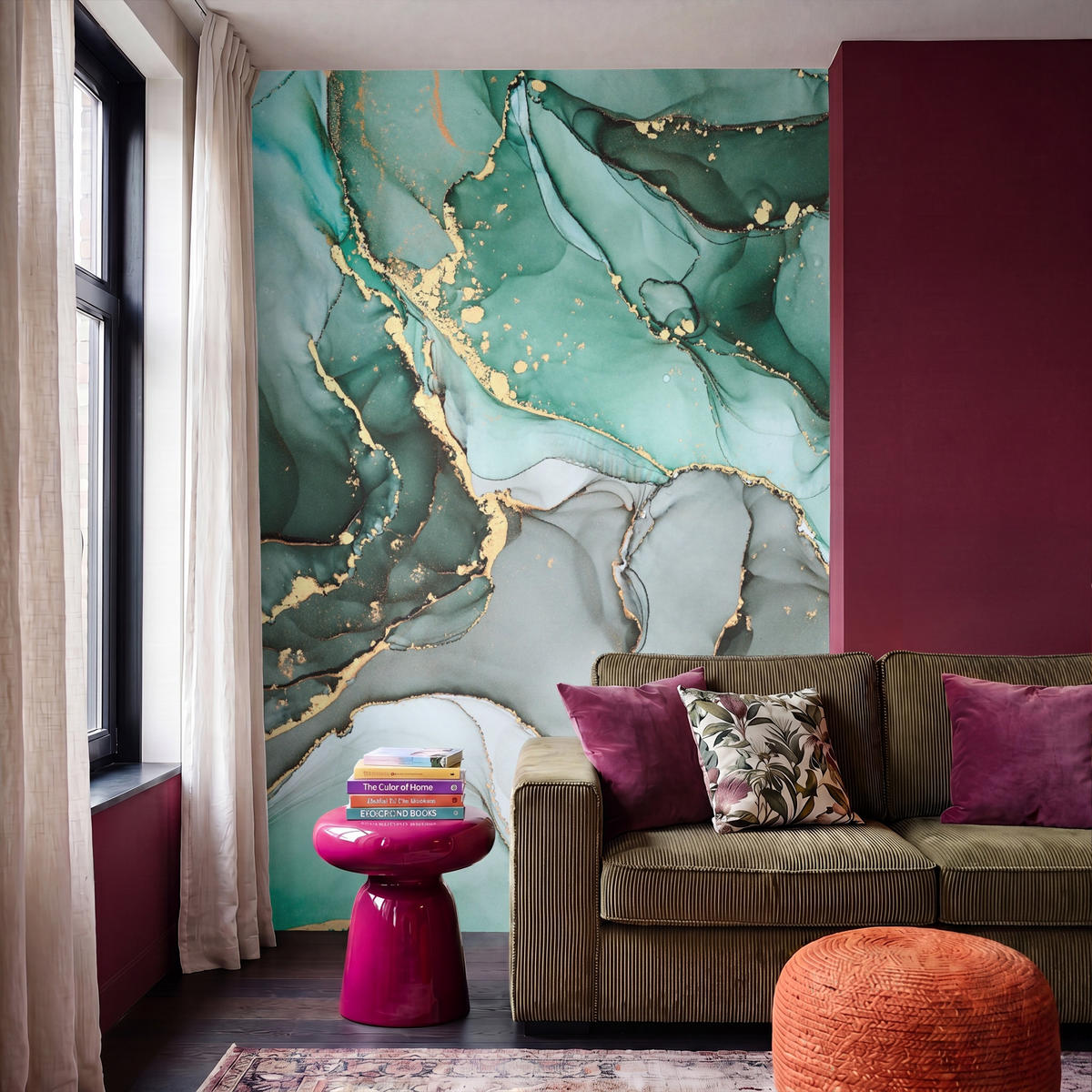 TAPETE - Gold - Marmor - Grün - Luxus - Marmoroptik - Grau - 180x280 cm - Grün, Papier (180/280cm) - OnlyWow