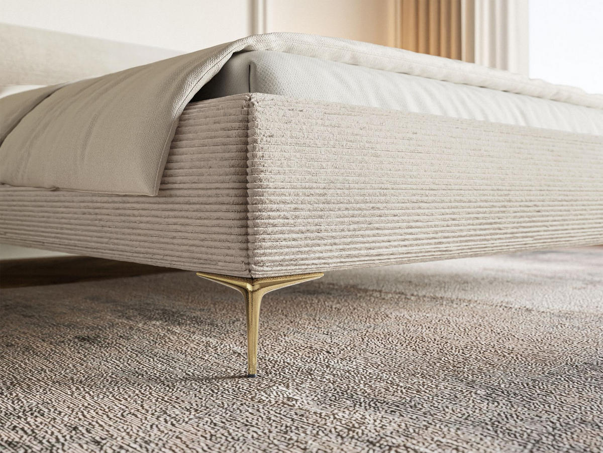 POLSTERBETT Roule Cord Hellbeige 140x200 cm - Ecru/Goldfarben, Textil/Metall (140/200cm) - Selsey