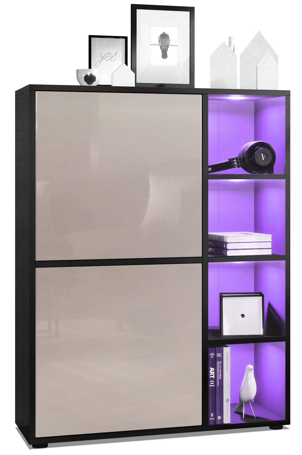 HIGHBOARD Cuba Türen in Sandgrau Hochglanz - Sandfarben, Holzwerkstoff (79/105.5/35.5cm) - Vladon