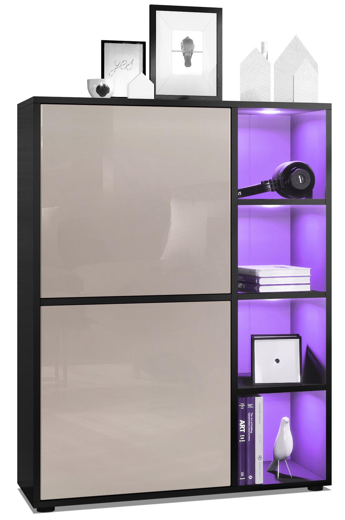 HIGHBOARD Cuba Türen in Sandgrau Hochglanz - Sandfarben, Holzwerkstoff (79/105.5/35.5cm) - Vladon