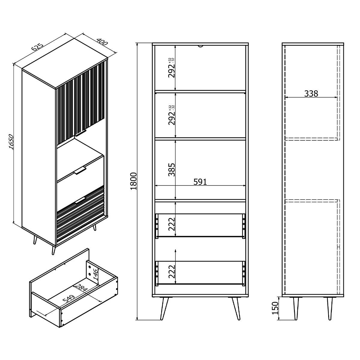 VITRINE Luka Holz und Schwarz - Braun, Holzwerkstoff (62.5/180/40cm) - Petits-meubles