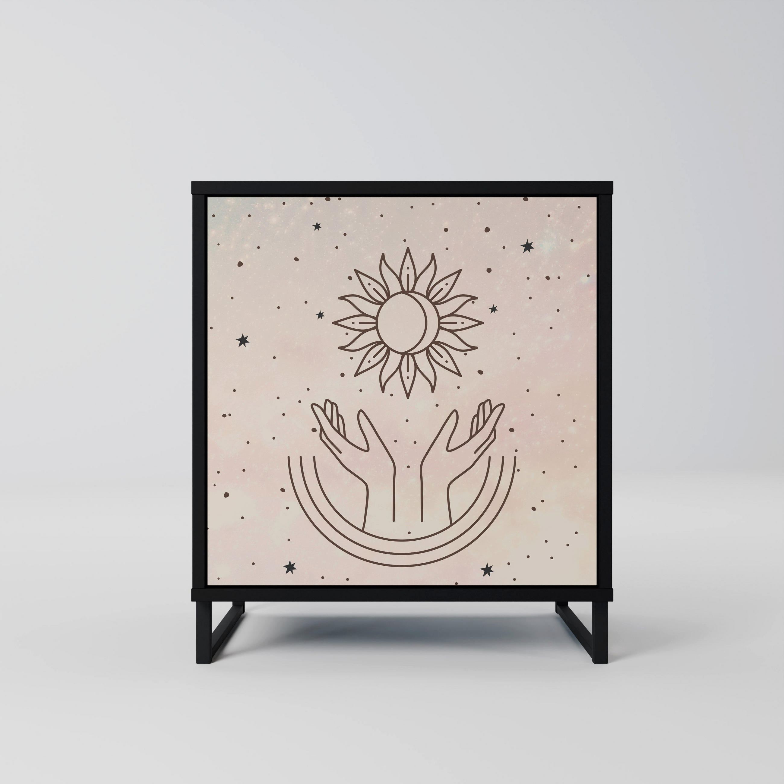 SIDEBOARD DELICATE BEAUTY, Schwarz, 57,5x42x67,5 cm, Schwarze Metall-Rahmenfüße - Multicolor/Schwarz, Holzwerkstoff/Metall (57.5/67.5/42cm) - SpaceRebels