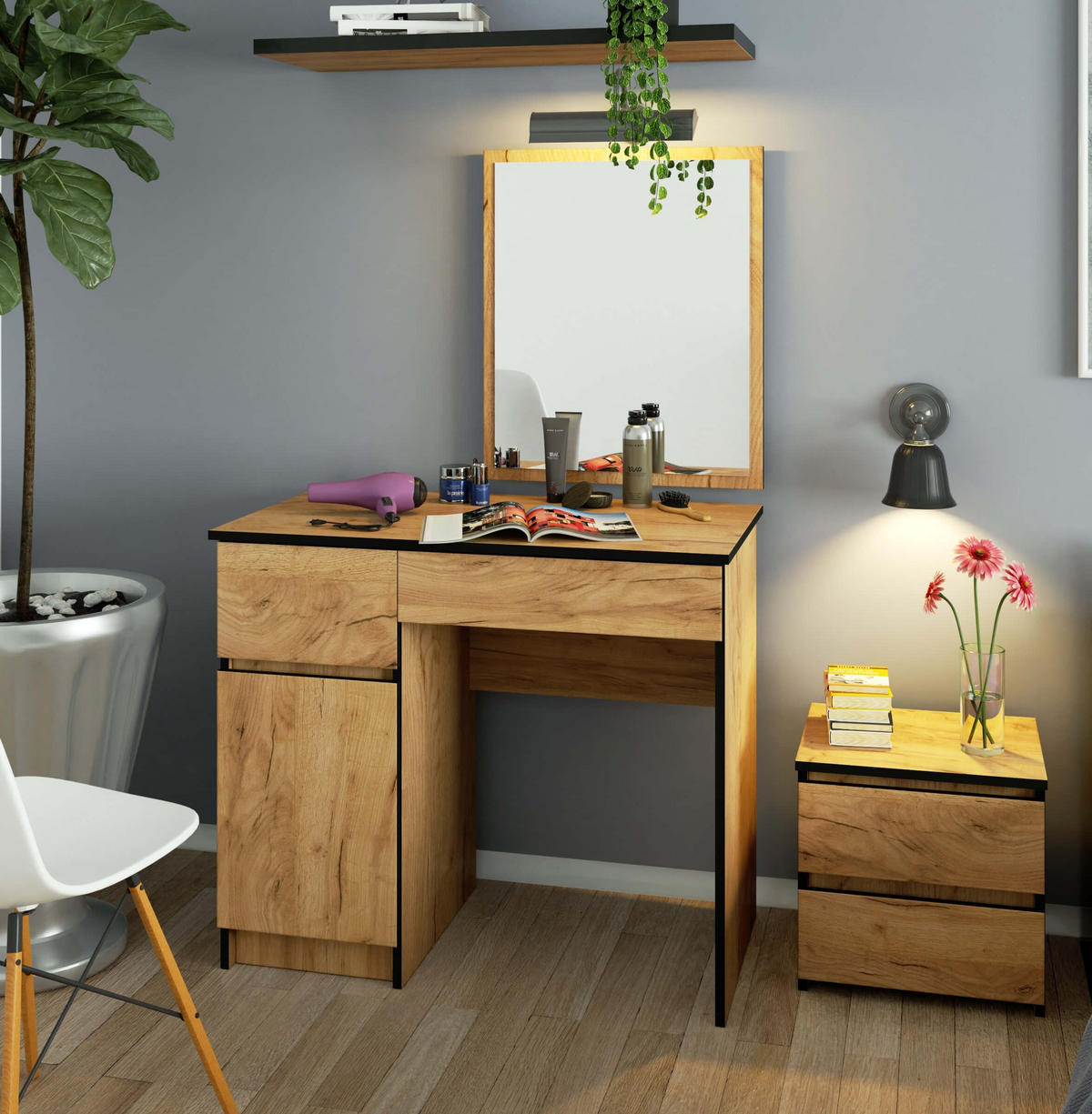 MĂSUȚĂ de machiaj cu oglindă - stejar Sonoma, lemn (90/142/50cm) - RAUMHIRSCH FURNITURE
