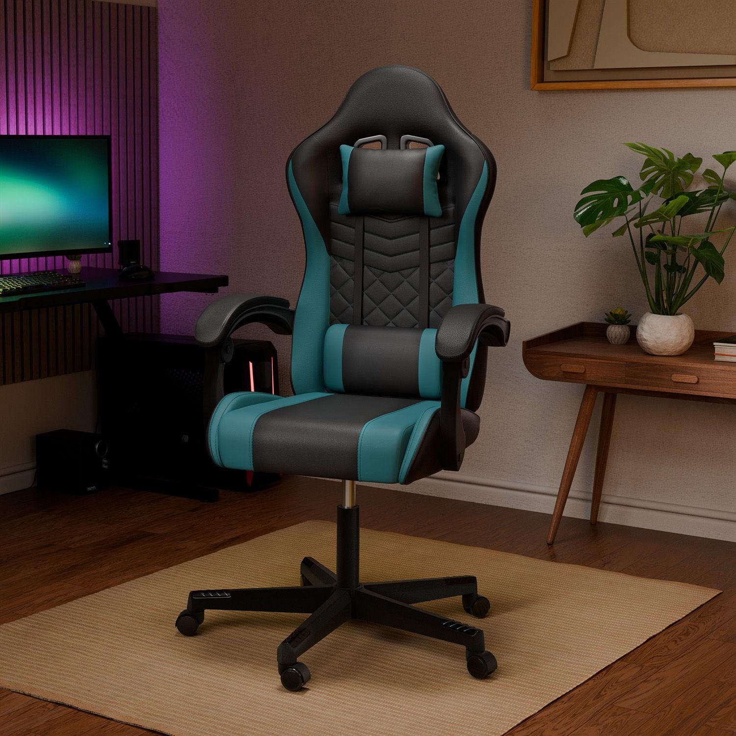 GAMINGSTUHL HyperSeat schwarz/türkis - Türkis, Kunststoff (63/131/121cm) - Juskys