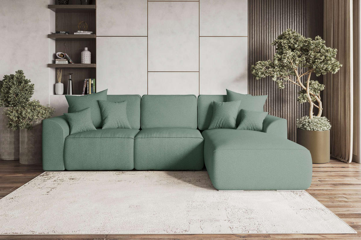 ECKSOFA GUSTO Strukturstoff Salbeigrün Rechts inkl. Schlaffunktion - Chromfarben/Salbeigrün, Kunststoff/Textil (295/194cm) - 99rooms