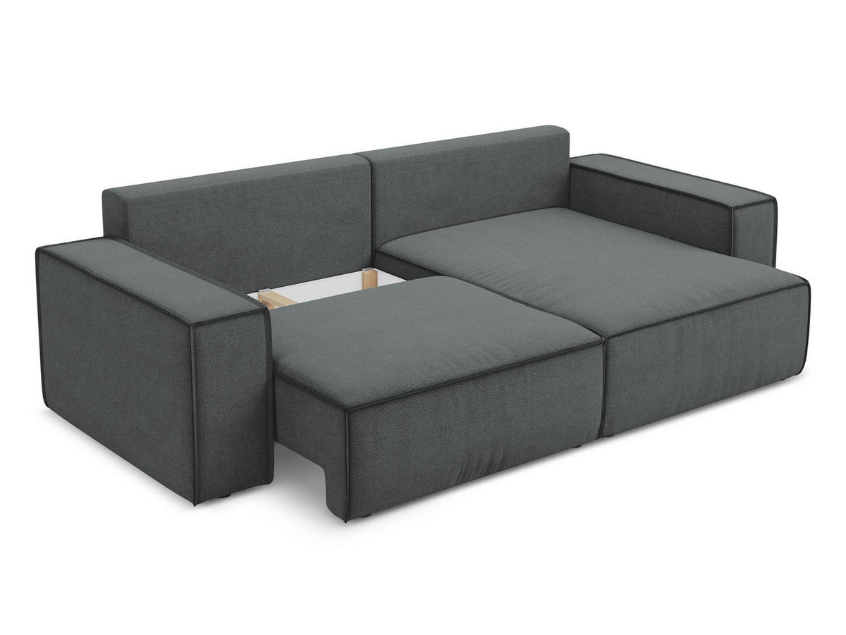ECKSOFA mit Schlaffunktion Strukturstoff Stoff Grau - Schwarz/Grau, Kunststoff/Textil (257/148cm) - Makamii